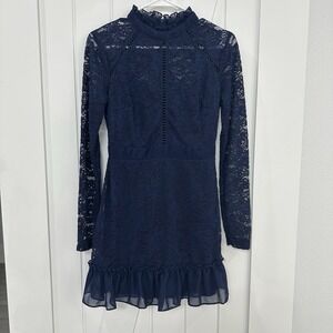 B. Darlin Women's Blue Lace Dress Long Sleeve Size 5/6 Formal Party Cocktail